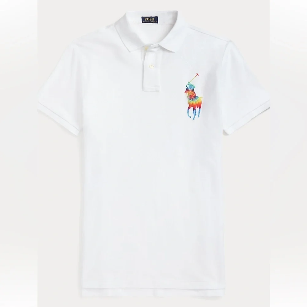 Polo Ralph Lauren White Polo Shirt with Rainbow Logo Limited Edition 3XL RARE